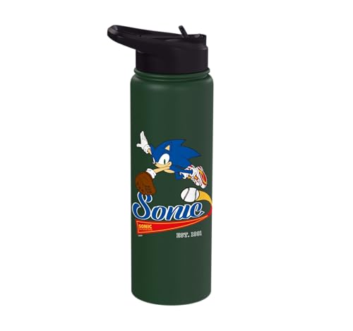 Sonic the Hedgehog - Sonic Baseball Est. 1991 Stainless Steel Insulated Water Bottle - color: Dark Green