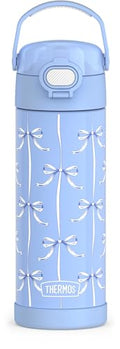 THERMOS FUNTAINER Water Bottle with Spout, 16oz, Blue Bows | Kids Stainless Steel Insulated Water Bottle, Keeps Drinks Cold Longer for School & Play, BPA-Free - color: Blue Bows, size: 16 Ounces