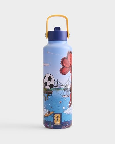Drib 24oz Insulated Water Bottle, FIFA World Cup 2026 Edition – Performance Stainless Steel Insulated Bottle with Quiet Leak-Proof Straw Lid (Boston - City Poster) - color: Boston - City Poster