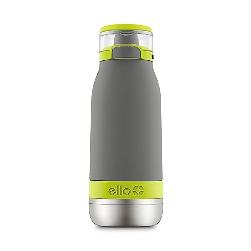 Ello Emma 14oz Vacuum Insulated Stainless Steel Kids Water Bottle with Straw and Built-in Carrying Handle and Leak-Proof Locking Lid for School Backpack, Lunchbox and Outdoor Sports, Gray | Insulated stainless steel kids water bottle with straw, leakproof