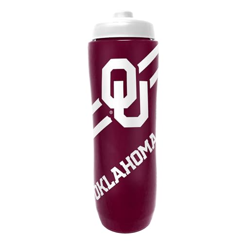 Party Animal NCAA Squeeze Bottle, 32 oz, Oklahoma Sooners | Slim, lightweight BPA-free sports water bottle with quick-flow squeeze; fits backpacks & cup holders for kids or adults - style: Oklahoma Sooners
