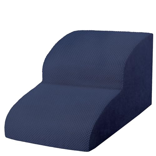 Dog Stairs for Small Dogs, High Density Foam Dog Ramp, Extra Wide Non-Slip Pet Steps for High Beds Or Couch, Soft Foam Doggie Ladder for Dogs Injured, Older Pets, Small Cats - color: Navy blue, size: 2 Steps