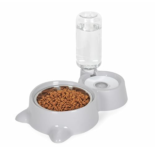 J&L VVMEET Dog Bowls, Cat Food and Water Bowl Set with Water Dispenser | Gravity Pet Feeder and Waterer Set with Detachable Stainless Steel Bowl Automatic Water Refill for Cats Dogs Puppy Rabbit - color: Grey