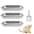 3 Pcs Kitten Litter Box with 1 Scoop,Stainless Steel Small Litter Box, 12.4"×8.4"×1.37" Metal Litter Pan, Small Litter Pan for Little Cats Kittens, Easy Cleaning