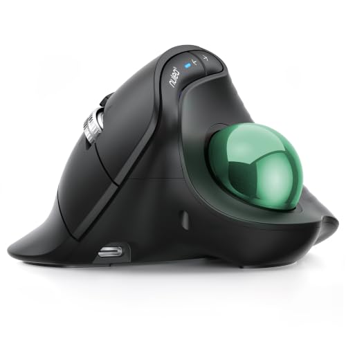 Nulea Wireless Trackball Mouse Ergonomic Vertical Design Thumb Control | Rechargeable mouse with quiet clicks,4 DPI levels,3 device Bluetooth & USB receiver,smooth tracking,compatible with PC-Green - color: E-Green