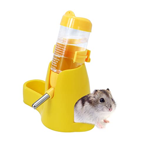 Wontee 3 in 1 Hamster Water Bottle with Food Bowl Hideout Base 80ML, Yellow | Water dispenser, food container, hideout, stable base, easy to refill, for glass tank/cage, dwarf hamster/mouse/gerbil, 2.7oz - color: Yellow, size: 80ML