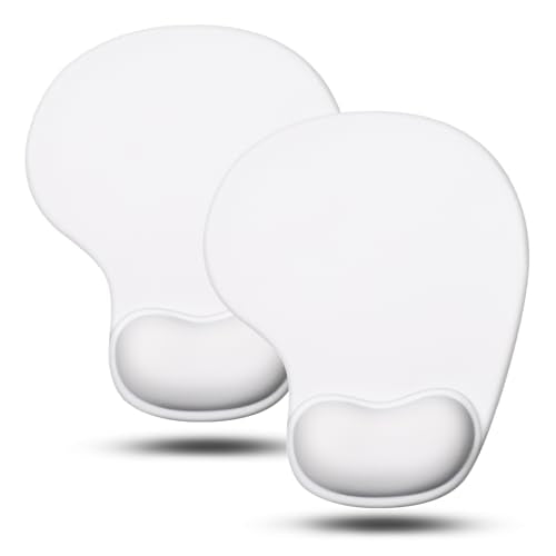 JIKIOU Ergonomic Mouse Pad with Gel Wrist Rest 2 Pack, Portable Small Blank | Upgraded-Prevent Gel Leakage, Ergonomic Design for Pain Relief, Cooling Gel filled, Smooth Lycra Surface, Non-Slip PU Base - color: 06White