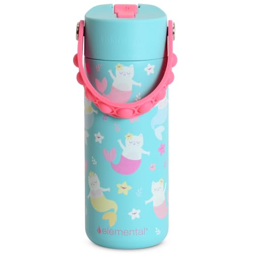 Elemental Insulated Kids Water Bottle, Stainless Steel Water Bottle with Straw Lid & Pop-It Handle, Leak-Proof Water Bottles for School, Boys or Girls, Travelling and Sports, 18oz - Meowmaid - color: Meowmaid