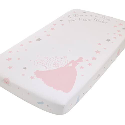 Disney Princess Enchanting Dreams White and Pink Cinderella A Dream is a Wish Your Heart Makes 100% Cotton Photo Op Nursery Fitted Crib Sheet - color: Princess Enchanting Dreams