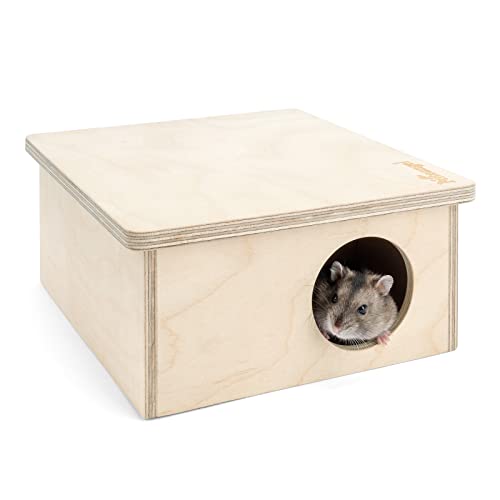Niteangel Birch Chamber-Maze Hamster Hideout: 1 Entrance 2 Rooms Habitat | No-Disturb Removable Lid - Encourage Pets Hide and Explore Freely House & Tunnel Toys for Hamster Gerbils Mice Lemming