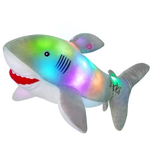 BSTAOFY 20'' Light up Shark Stuffed Animal Glow Soft Plush Toys Ocean Species LED Night Lights Birthday Valentines Christmas for Toddler Kids, Gray - color: Gray Shark