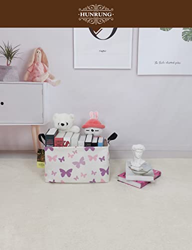 Rectangle Foldable Storage Basket Handles For Home, Purple Butterfly - color: Rec-Purple Butterfly