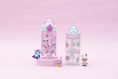 Zak Designs Gabby's Dollhouse Sage 16oz Leak-Proof Straw Kids Water Bottle | BPA Free Durable Plastic, Cupholder Friendly, Dishwasher Safe, Easy to Clean, Lid Lock, Handle, For School, Home, Travel - color: Gabby's Dollhouse (The Gabby Cats)