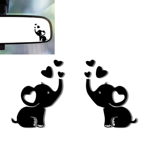 2Pcs Elephant Vinyl Sticker and Decal Car Rearview Mirrors Window Decor | Elephant Car Accessories Cute Stickers for Bathroom Decal,Computers,Water Bottle Decal Gifts for Women,Men - color: Love Elephant