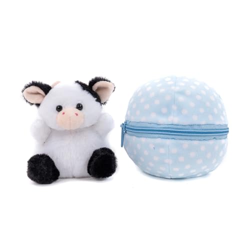 Plushland Plush Stuffed Animal 6 Inches Surprise Zip Up Egg Hideaway Spring Inspired Gift for Girls and Boys Birthday Mother's Day (Cow)