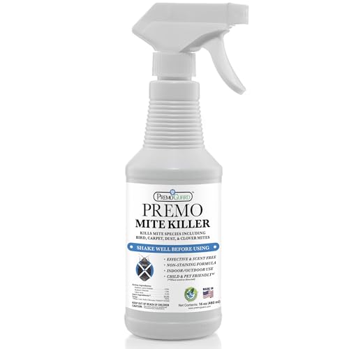 Premo Guard Natural Mite Spray, Kills Dust, Bird, Carpet, and Other Mites | Plant Based Treatment For Spider, Rat, Human Sabbies Mites, Safe For Families, Pet, Home, Bedding & Furniture - size: 16 Fl Oz (Pack of 1)