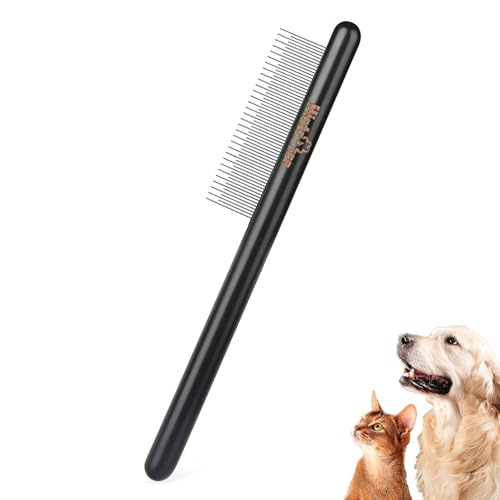 Long&Short Fine Tooth Flea Comb with Wood Handle 7.87in/20cm | Metal Comb Teeth,Pet Flea&Lice Comb,Pet Grooming Tool for Dogs&Cats&Rabbits&Guinea Pig,Remove Loose Hair Tangles Dirt Fleas
