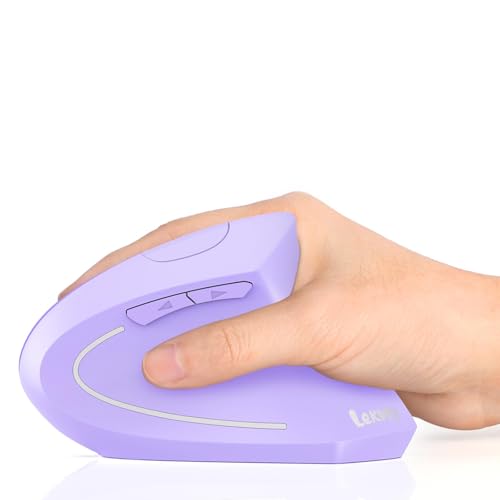 Lekvey Ergonomic Mouse, Rechargeable Wireless Vertical Mouse, Light Purple | USB-C Charging, 2.4G USB Plug & Play, Quiet Click, 3DPI (1000/1200/1600), 6 Buttons, Carpal Tunnel Mouse, for Laptop, PC, Mac - color: Light Purple