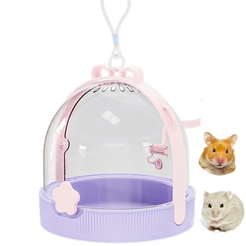 TUTU&LELE Travel Cage for Dwarf Hamster Mice Small Pets Hand Crossbody Carrier with Warm Plush Pad & Water Bottle (Pink) - color: Pink
