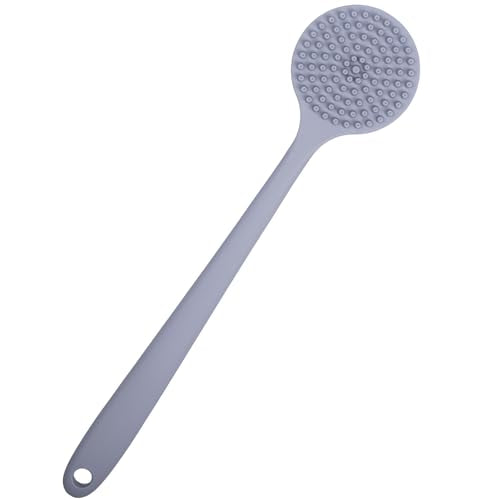 DNC Silicone Back Scrubber for Shower Bath Body Brush with Long Handle (Gray) - color: Gray