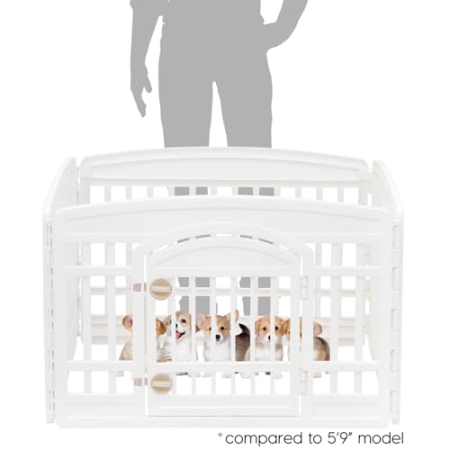IRIS USA 4-Panel Dog Playpen, Pet Enclosure, White | Puppy Training, Configurable Layout, Multi-Shape Setup, Custom Pen Configuration, Secure Door Latch, Stable Non-Tip Base - color: White, size: 4 Panel - 24" H