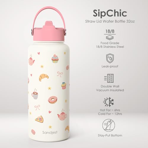 Baking Gift for Women, Water Bottle Stainless Steel 32oz with Lid & Straw, Sweets Aesthetic Insulated Bottles Gifts for Baker Girls Friends Teens Birthday Christmas - color: Baking