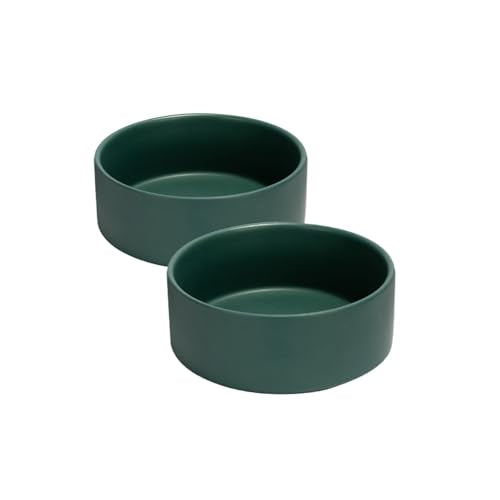 SPUNKYJUNKY 13.5OZ Ceramic Dog and Cat Bowl, Modern Cute Weighted Food Water Bowl for Replacement Green (2 Pack) - color: Green, size: 1.7 CUPS × 2