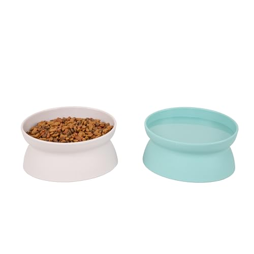 Kitty City Elevated Cat Bowls (Set of 2), Whisker-Friendly Raised Cat Food & Water Dishes, Modern Pedestal Design, Dishwasher Safe, 10.8 oz Each – Teal & Light Pink - color: Pastel, style: Large - Standard