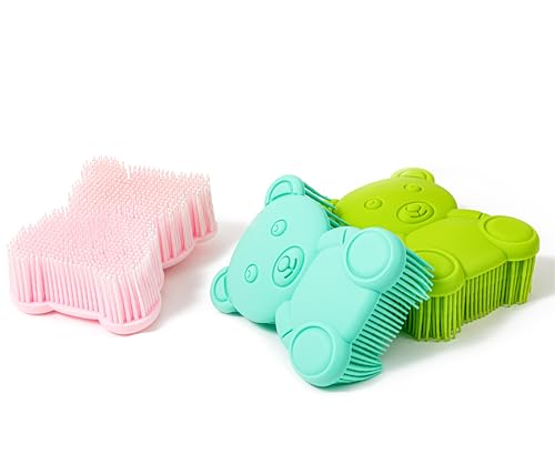 Premium Sensory Brushes for Kids or Autism,Soft Silicone Body Scrubber,2 in 1 Sensory Room Occupational Therapy,Silicone Loofah,Pets Shower Brush Bath Brush Shampoo Brush (3pcs(Bear)) - color: 3pcs(bear)