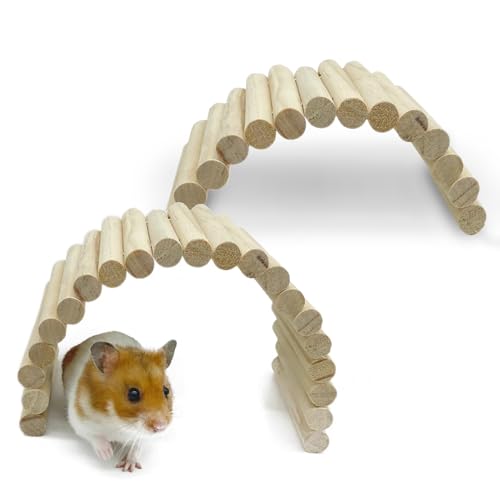 PIVBY 2PCS Wooden Hamster Ladder Bridge, Flexible Wood Tunnel Hide, Hamster Chew Toys for Small Animals Guinea Pig, Rat, Chinchilla, Gerbil, Mice, Mouse (Natural) - color: 2 PCS, Natural wood