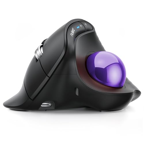 Nulea Wireless Trackball Mouse Ergonomic Vertical Design Thumb Control | Rechargeable mouse with quiet clicks,4 DPI levels,3 device Bluetooth & USB receiver,smooth tracking,compatible with PC-Purple - color: C-Purple