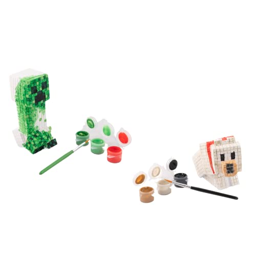 Minecraft Paint Your Own Figurines Craft Kit for Kids, 2 Ceramic Figures | Minecraft Wolf & Creeper Painting Art Set, 6 Paints, 2 Brushes, DIY Arts & Crafts, Paint Set, Coloring for Kids - style: Minecraft: Creeper and the Wolf