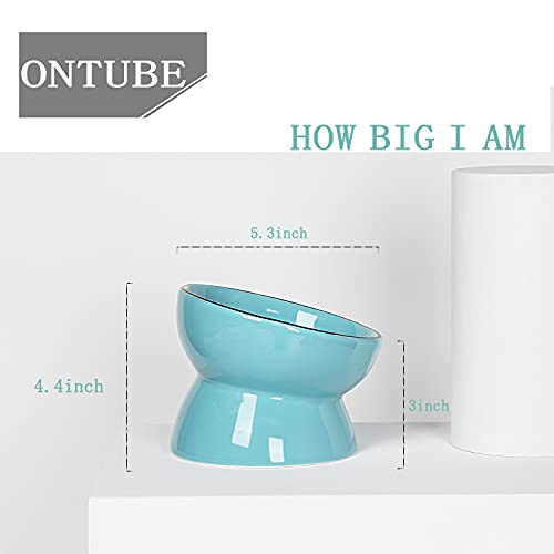 ONTUBE Ceramic Raised Cat Dishes Bowl, 10 oz (Blue) | Ceramic, elevated, 5.3in, 10oz, pet bowl, easy-clean, non-slip, sturdy, ergonomic, healthier, dishwasher-safe, microwave-safe - color: Blue