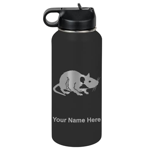 LaserGram Personalized 32oz Water Bottle, Rat (Black) | Engraved Gift, Vacuum Insulated Stainless Steel, Flip-Top Straw Lid, Laser Engraved With Your Name - color: Black, size: 32 Ounces