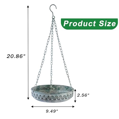 Hanging Bird Bath Hanging Bird Feeder - Metal BirdBath Bowl Birdfeeder Tray for Garden Backyard Patio and Deck-Retro Green - color: green