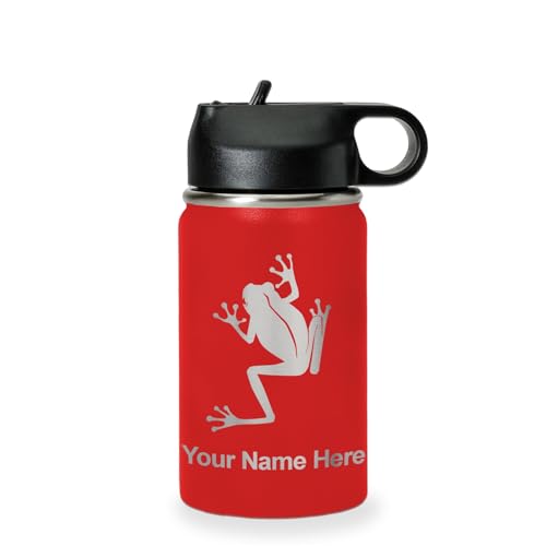 LaserGram Personalized 12oz Water Bottle, Tree Frog (Red) | Engraved Gift, Vacuum Insulated Stainless Steel, Flip-Top Straw Lid, Laser Engraved With Your Name - color: Red, size: 12 Ounces