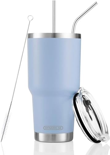 D·S 30oz Blue Tumbler Double Wall Vacuum Insulated Travel Coffee Mug | Double Wall Vacuum Suit Cold and Hot Drink Fits in standard car cup holders With Splash-Proof Lid - color: Skyblue