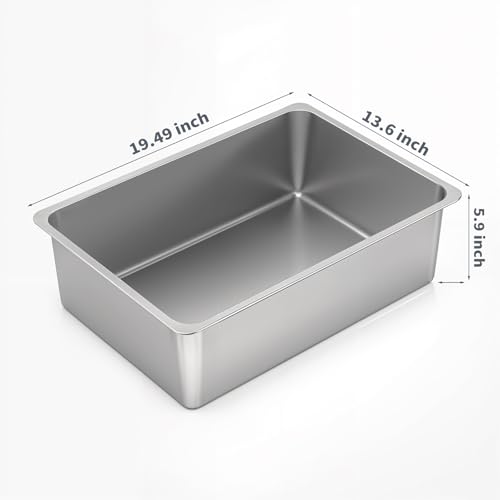 Kirecoo Large Stainless Steel Cat Litter Box High Sided, Non-Stick | Solid Metal Box, Odor Free, Non Stick, Rust Proof, Easy to Clean, Ideal for Cats, Kittens, Multi-cat & Rabbits, Indoor Use - size: 19.5*13.6*5.96