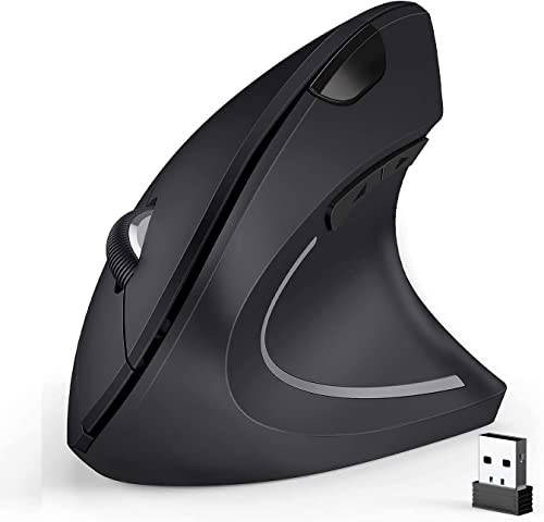 Ergonomic Mouse, 2.4G Optical Wireless Vertical Mouse with 6 Buttons - 3 Adjustable DPI 800/1200/1600 for Laptop, PC, Computer, Desktop, Notebook etc, Specially for Right-handers - color: Black - Right Hand - Battery