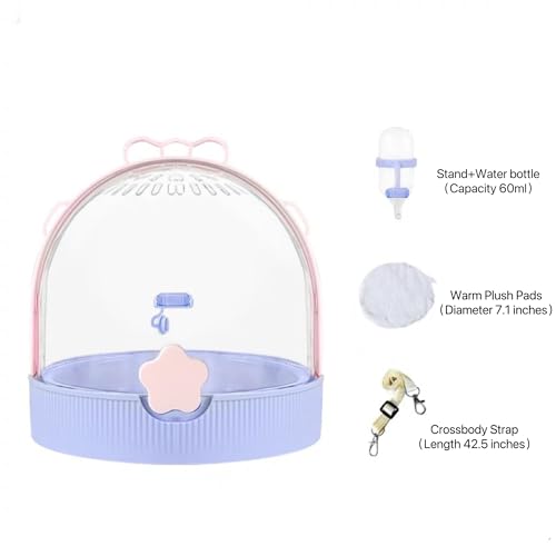 TUTU&LELE Travel Cage for Dwarf Hamster Mice Small Pets Hand Crossbody Carrier with Warm Plush Pad & Water Bottle (Pink) - color: Pink