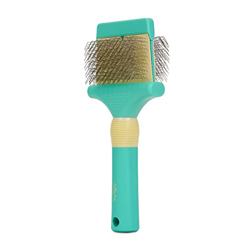 Jelly Pet Double Sided Slicker Brush, Longer Pin, Flexible Head, Fine/Coarse Sides, Removes Unwanted Tangles, Made in USA, Large, Teal