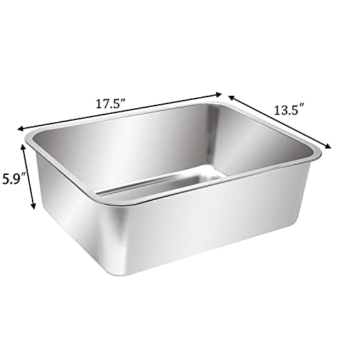Kichwit Stainless Steel Cat Litter Box, Metal Cat Litter Pan, Kitten Litter Box Tray, Non Stick Smooth Surface (17.5" L x 13.5" W x 6" H) - size: 17.5" L x 13.5" W x 6" H (without Lid)