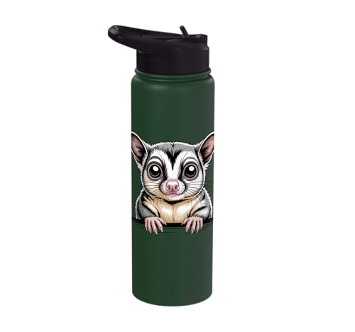 Sugar Glider Cute Peeking Marsupial Funny Animals Stainless Steel Insulated Water Bottle - color: Dark Green