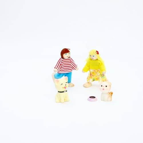 ONEST 20 Pieces Wooden Dollhouse Family Set Mini People Figures Dog Cat Sets Dollhouse Dolls Wooden Doll Family Pretend Play Figures Accessories for Pretend Doll House Toy - style: A Set