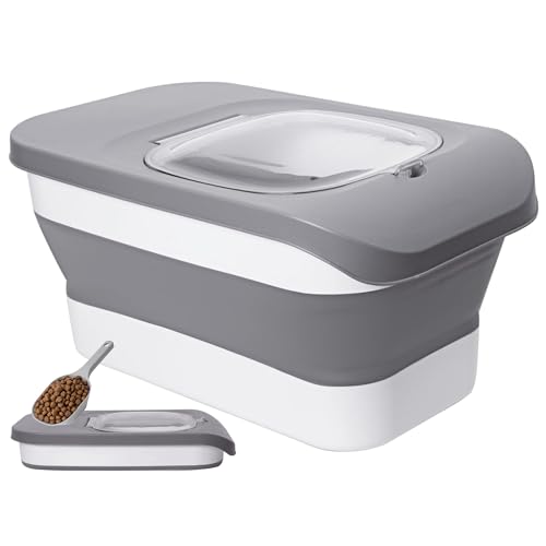 10-13 Lbs Dog Food Storage Container,Collapsible Dog Food Container | Pet Food Storage Container with Airtight Lid,Pet Food Scoop,Cat Food Storage Dry Food for Dog,Cat and Other Pets - color: Grey/10-13 Lbs