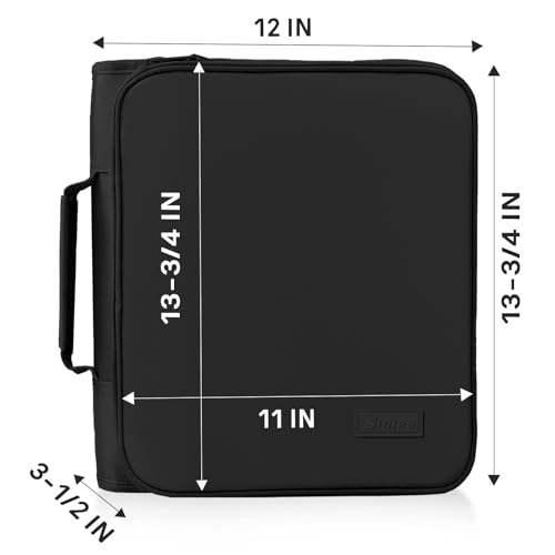 SUNEE Zippered Binder Bag with Handle, 2-Inch 3-Ring O-Ring, 500-Sheet Capacity, Includes Zip Pocket, 5-Tab Expanding File Folder, Multi-Pocket Organizer Binder for Middle School, Black - color: Black