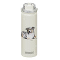 SERENGETI 24 Oz Water Bottle Stainless Steel with Spill Proof Lid - Double walled Vacuum Insulated water flask - Realistic 3D Print of your favorite dog (Australian Shepherd) - color: Australian Shepherd