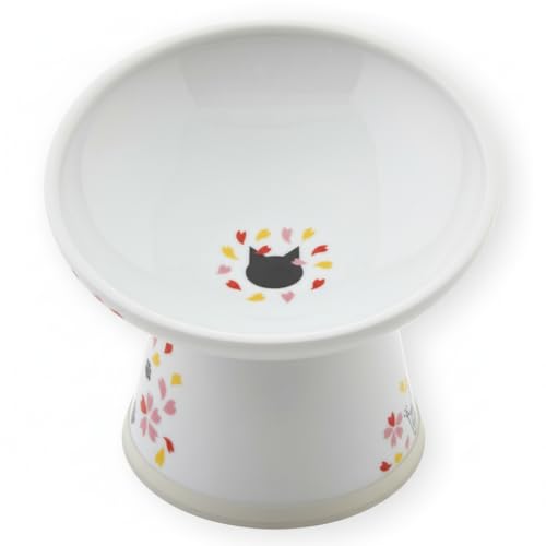 Necoichi Raised Cat Food Bowl, 15° Tilted (Sakura Floral, Extra Wide) - color: Sakura, size: Large Extra Wide Tilted