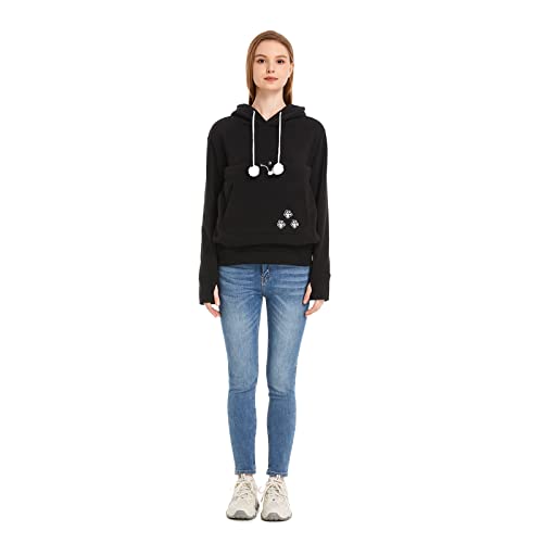 Unisex Big Pouch Hoodie Long Sleeve Fleece Pet Dog Holder Carrier Pullover Sweatshirt… - color: Black, size: Small