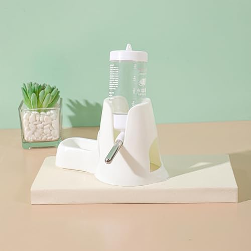 White Hamster Water Bottle with Stand Water Bottle with Food Container Base Automatic Bottle Dispenser for Dwarf Hamster Gerbil Small Animals